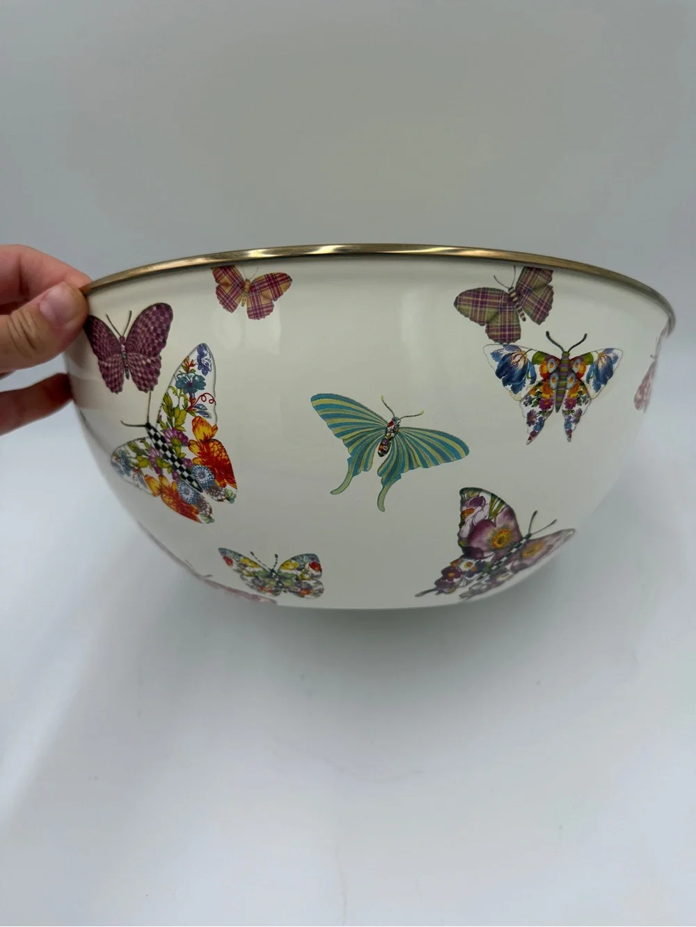Mackenzie Childs Medium Mixing Everyday Bowl 11” Enameled Steel Butterfly Garden